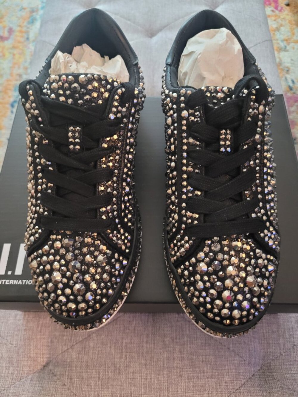 I.N.C. Dazzlelee Black Rhinestone Sneakers women's size 7